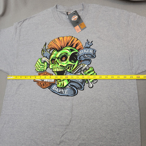 HARLEY DAVIDSON Shirt Mens XL Gray Biker to the Bone Skull Mullet Blue New - Picture 3 of 11